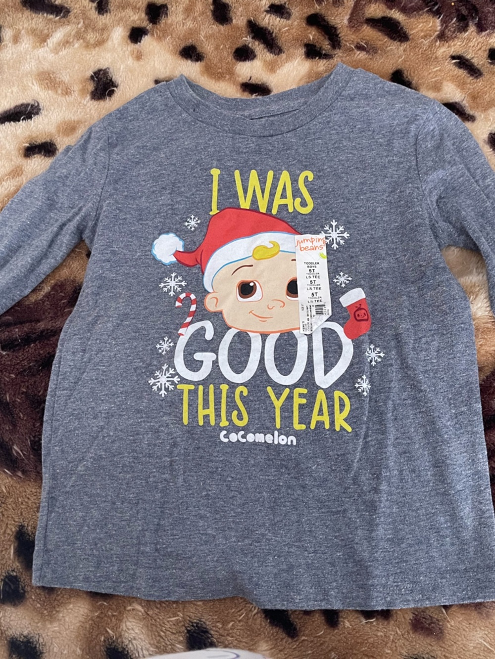 jumping beans Gray Long-Sleeve Tee with Holiday Elf Graphic